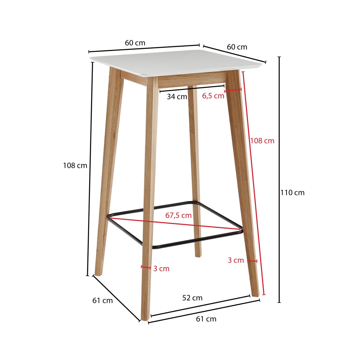 Nancy's Nahant Bartafel - Hoge Tafel - Statafel - 60 x 110 x 60 cm - Eikenhouten Tafel - Scandinavisch - Wit - Bruin