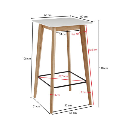 Table de bar Nahant de Nancy - Table haute - Table haute - 60 x 110 x 60 cm - Table en chêne - Scandinave - Blanc - Marron