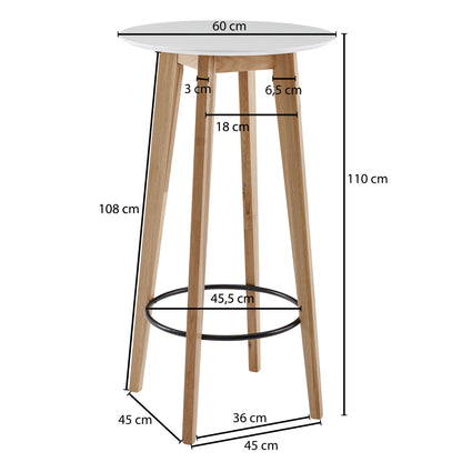 Nancy's Bensville Statafel - Bartafel - Bistrotafel - Hoge Tafel - Rond - Scandinavisch - Eikenhout - Rond - Wit - 60 x 110 x 60 cm