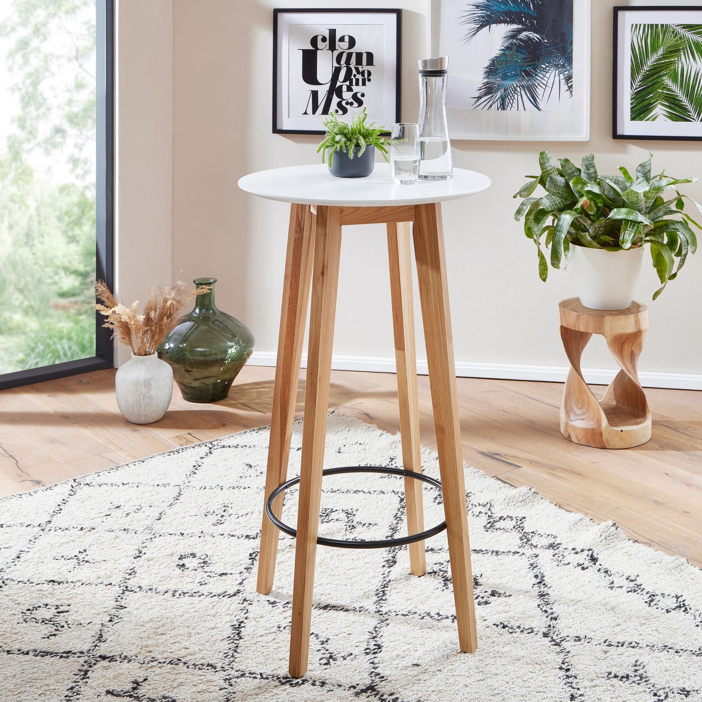 Nancy's Bensville Statafel - Bartafel - Bistrotafel - Hoge Tafel - Rond - Scandinavisch - Eikenhout - Rond - Wit - Ø 60 x 110 cm