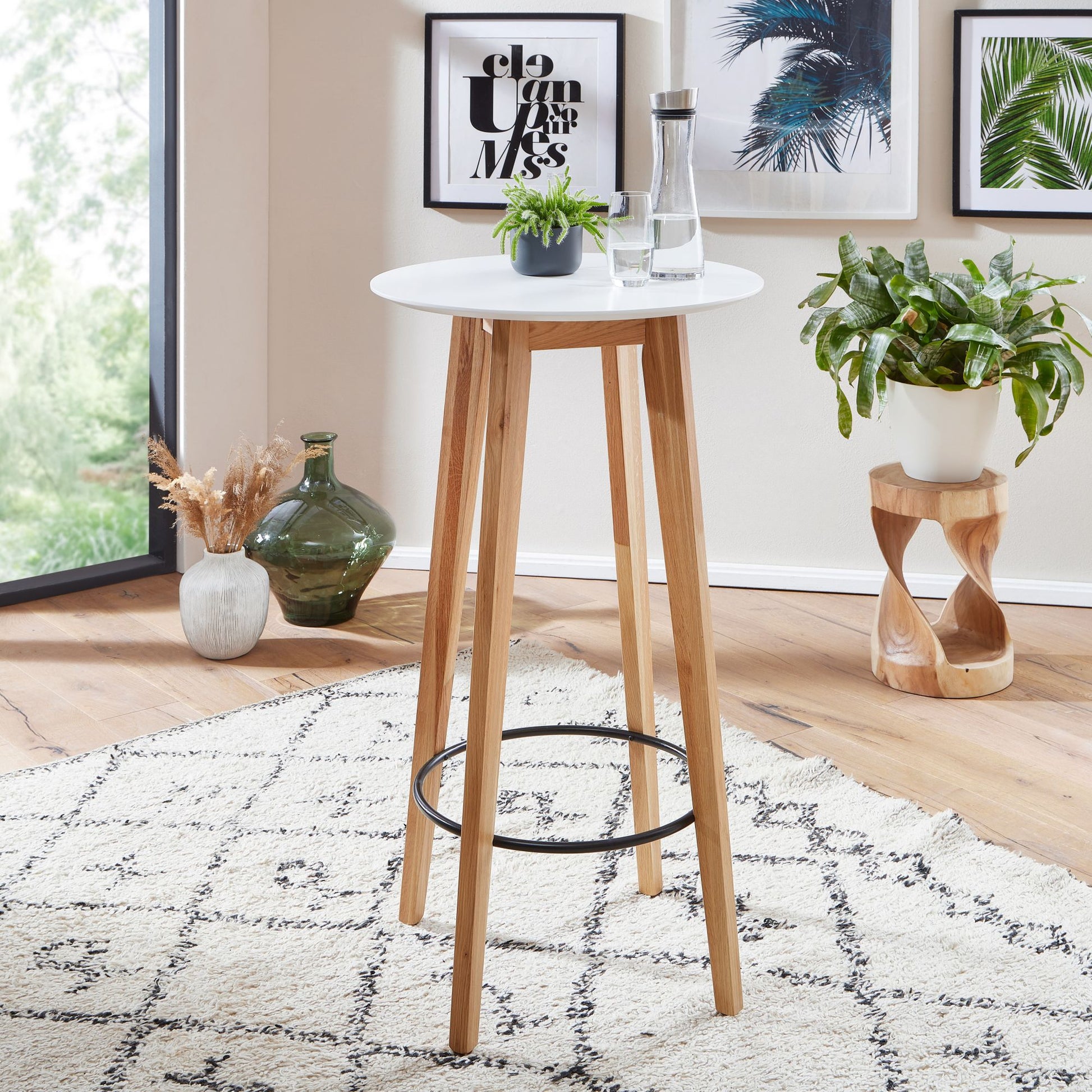 Nancy's Bensville Statafel - Bartafel - Bistrotafel - Hoge Tafel - Rond - Scandinavisch - Eikenhout - Rond - Wit - Ø 60 x 110 cm