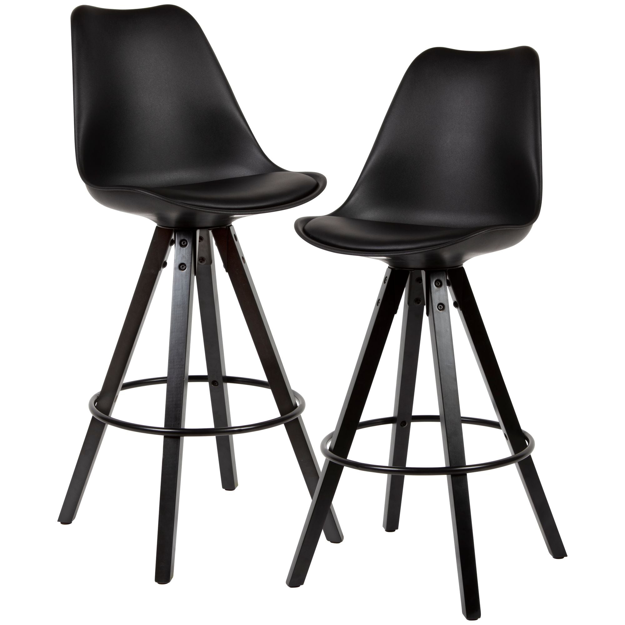 Nancy's Gladeview Bar Stools - Set of 2 - Faux Leather - Backrest - 77cm - Black - Bar Chairs - Stool