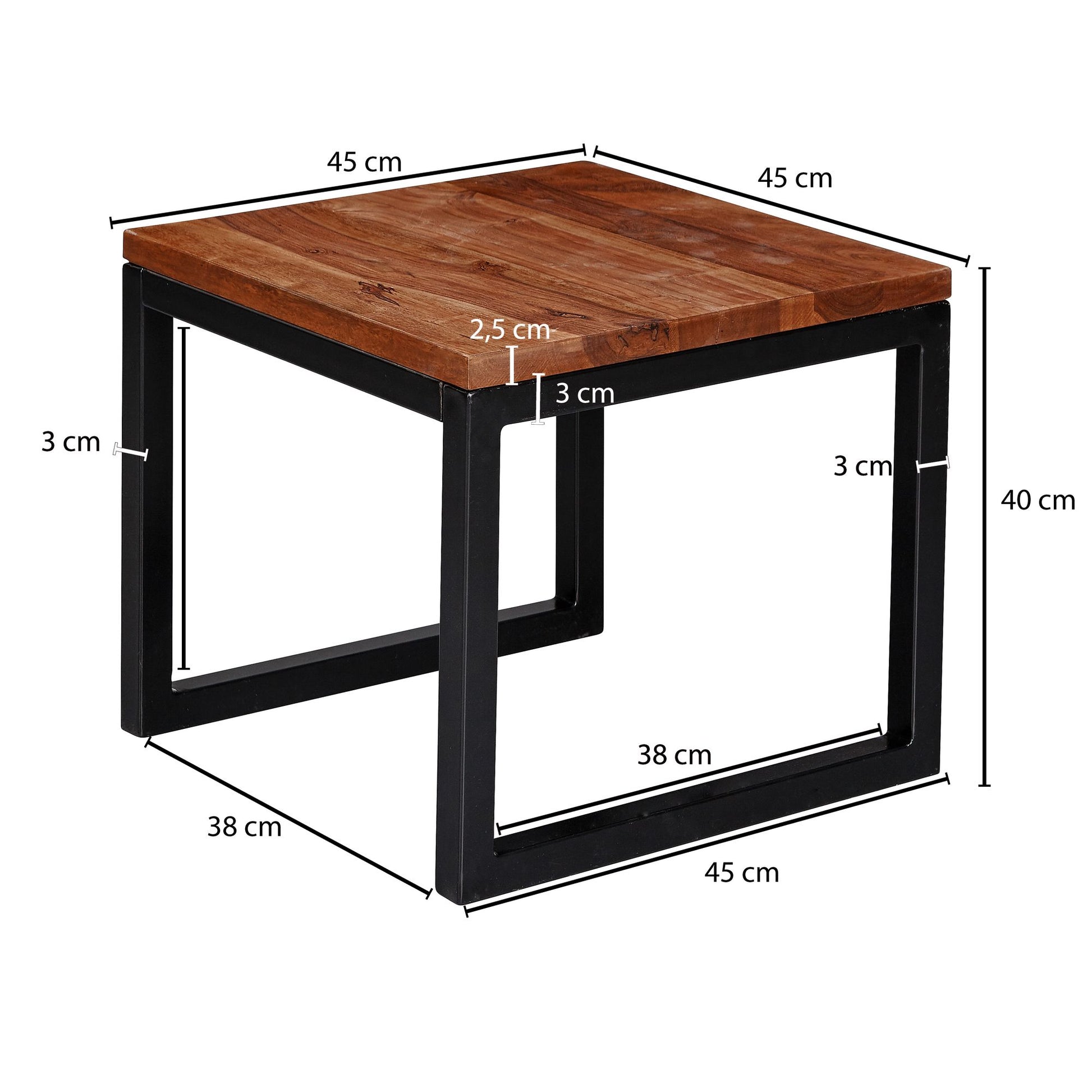 Nancy's Watervliet Bijzettafel - Massief Houten Bijzettafel - Tafel - Salontafel - Koffietafel - Sheesham Hout - 45 x 40 x 45 cm - Bruin - Zwart