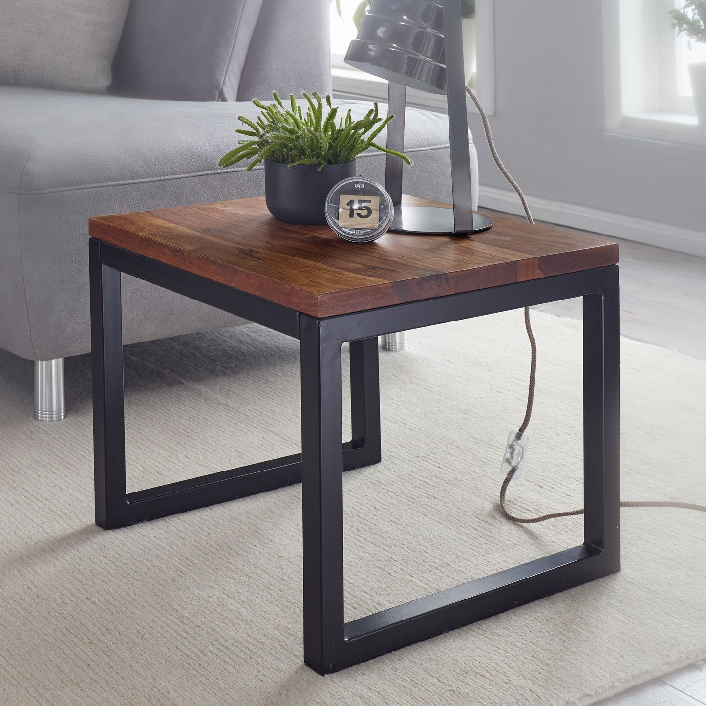 Nancy's Watervliet Bijzettafel - Massief Houten Bijzettafel - Tafel - Salontafel - Koffietafel - Sheesham Hout - 45 x 40 x 45 cm - Bruin - Zwart