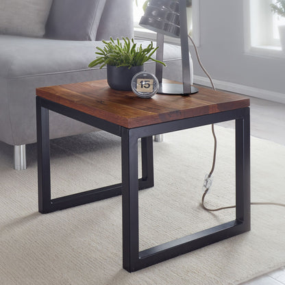 Nancy's Watervliet Bijzettafel - Massief Houten Bijzettafel - Tafel - Salontafel - Koffietafel - Sheesham Hout - 45 x 40 x 45 cm - Bruin - Zwart