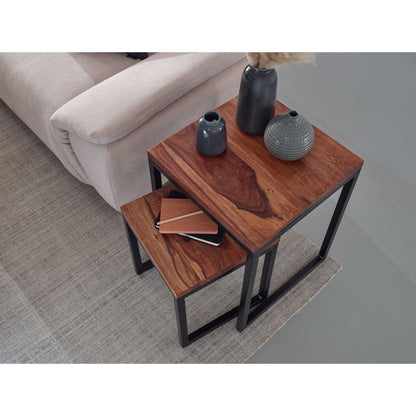 Nancy's Key West Bijzettafels - Salontafel - Set Van 2 - Massief Hout - Sheesham - Bruin