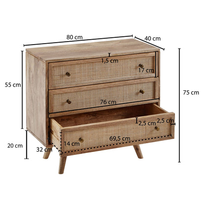 Buffet Newton de Nancy - Bois de manguier massif - Fait main - Commode - Armoire en bois - 80 x 75 x 40 cm - Marron - Industriel