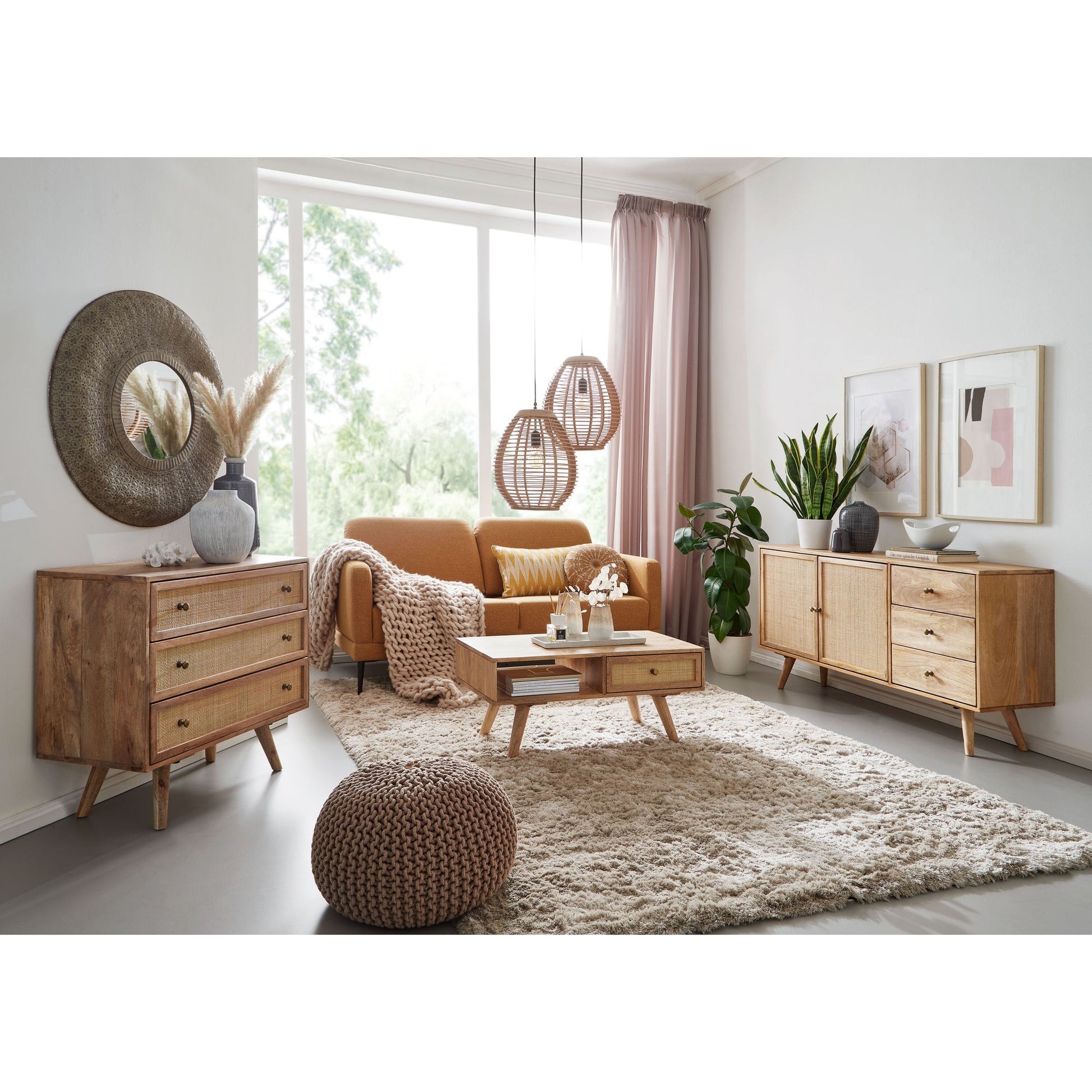 Nancy's Blairsville Salontafel - Koffietafel - Massief Mangohout / Riet Vlechtwerk - 90 x 45 x 40 cm