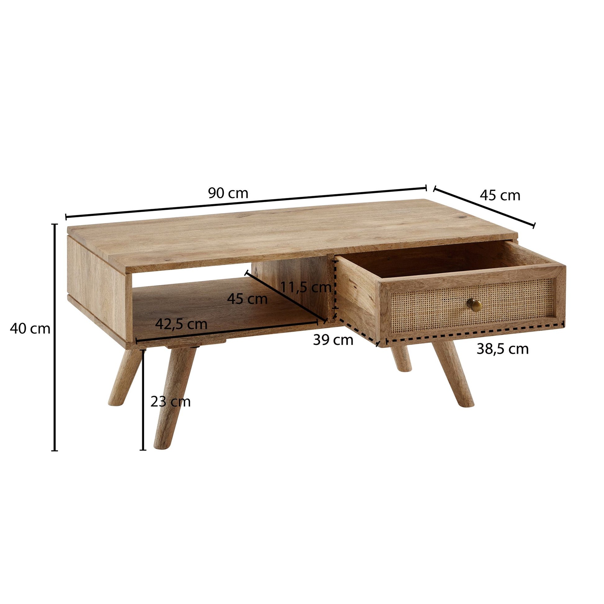 Nancy's Blairsville Salontafel - Koffietafel - Massief Mangohout / Riet Vlechtwerk - 90 x 45 x 40 cm