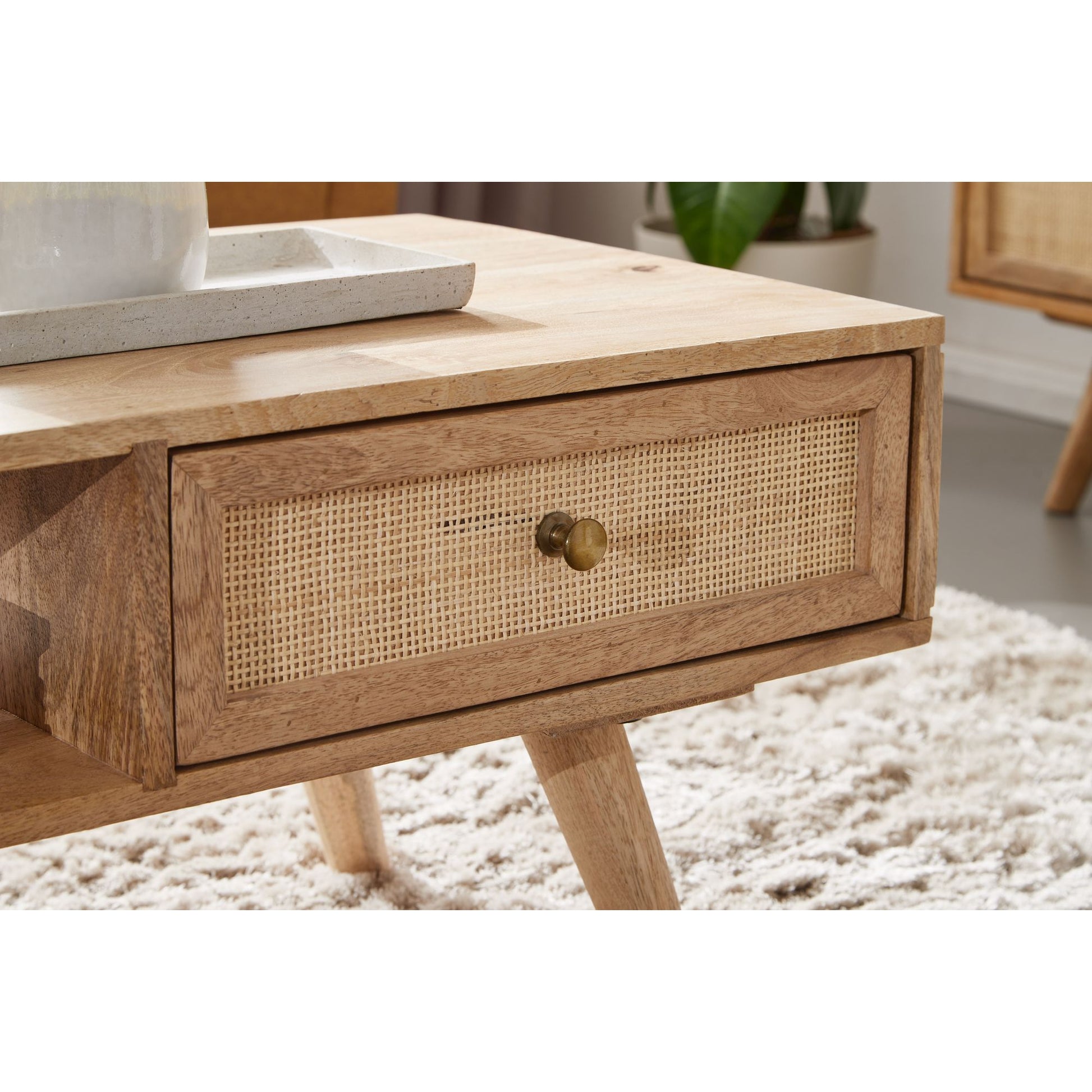 Nancy's Blairsville Salontafel - Koffietafel - Massief Mangohout / Riet Vlechtwerk - 90 x 45 x 40 cm