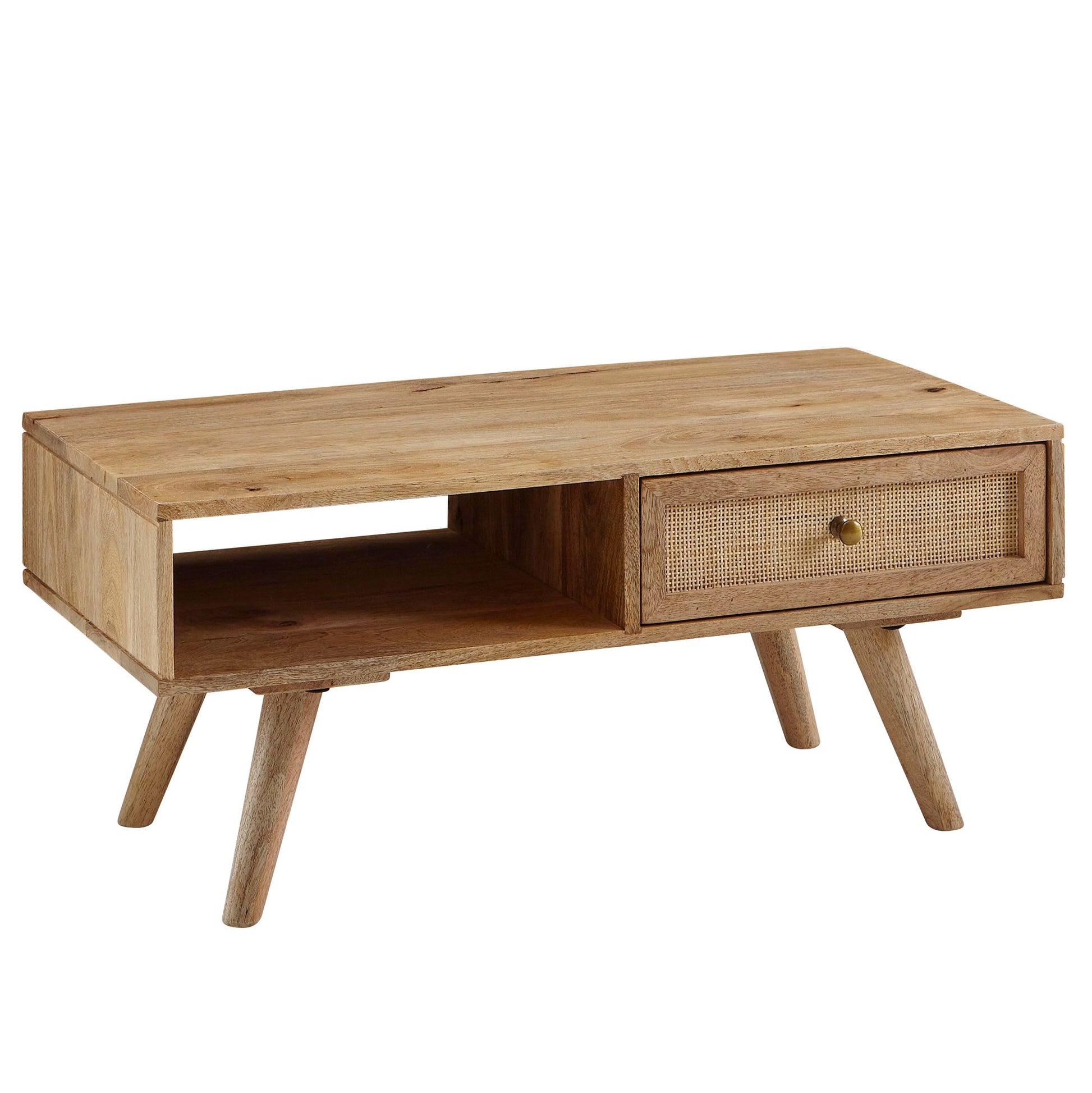 Nancy's Blairsville Salontafel - Koffietafel - Massief Mangohout / Riet Vlechtwerk - 90 x 45 x 40 cm