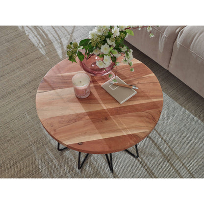 Nancy's Holyoke Salontafel - Massief Houten Tafel - Acaciahout - Rond - Bijzettafel - 60 cm - RVS - Bruin