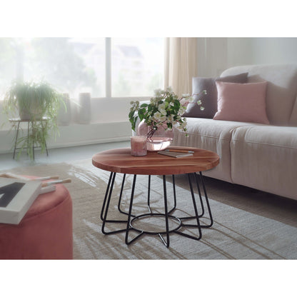 Nancy's Holyoke Salontafel - Massief Houten Tafel - Acaciahout - Rond - Bijzettafel - 60 cm - RVS - Bruin