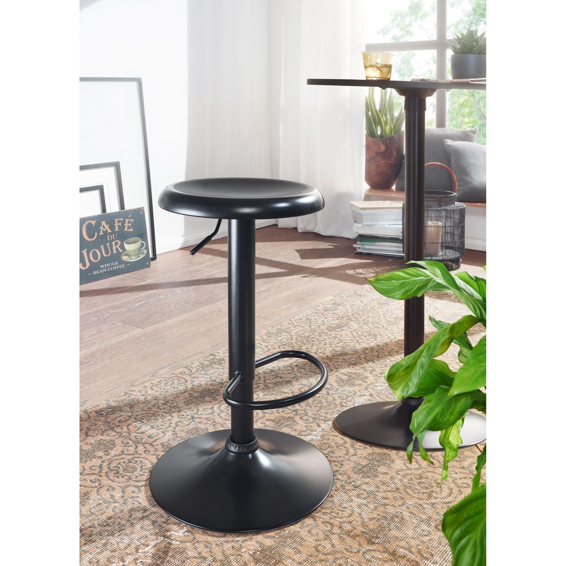 Nancy's Auburn Barkruk - Kruk - Barstoel - In hoogte verstelbaar - Zwart - Staal - Ø 40 - 58-79 cm
