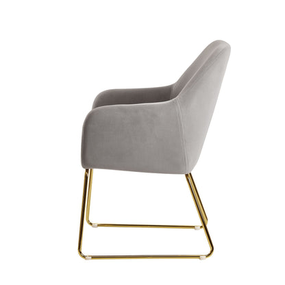 Nancy's Bountiful Eetkamerstoel - Keukenstoel - Stoel - Fauteuil - Fluweel - Metaal - Lichtgrijs/Donkergrijs - Goud - Gestoffeerd