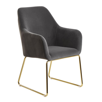 Nancy's Bountiful Eetkamerstoel - Keukenstoel - Stoel - Fauteuil - Fluweel - Metaal - Lichtgrijs/Donkergrijs - Goud - Gestoffeerd