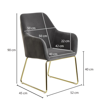 Nancy's Bountiful Eetkamerstoel - Keukenstoel - Stoel - Fauteuil - Fluweel - Metaal - Lichtgrijs/Donkergrijs - Goud - Gestoffeerd