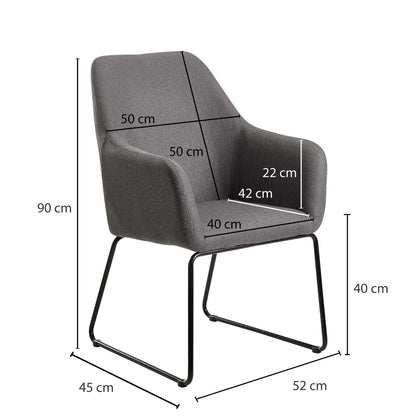 Nancy's Fillmore Eetkamerstoel - Keukenstoel - Stoel - Fauteuil - Gestoffeerd - Metaal - Donkergrijs/Lichtgrijs - Zwart/Zilver