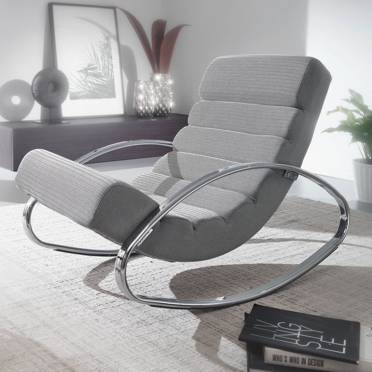 Nancy's Manti Relaxfauteuil - Loungestoel - Schommelstoel - Tuimelfunctie - Fauteuil - Schommelende Lounger - Lounger - Lichtgrijs - Zilver  - Gestoffeerd