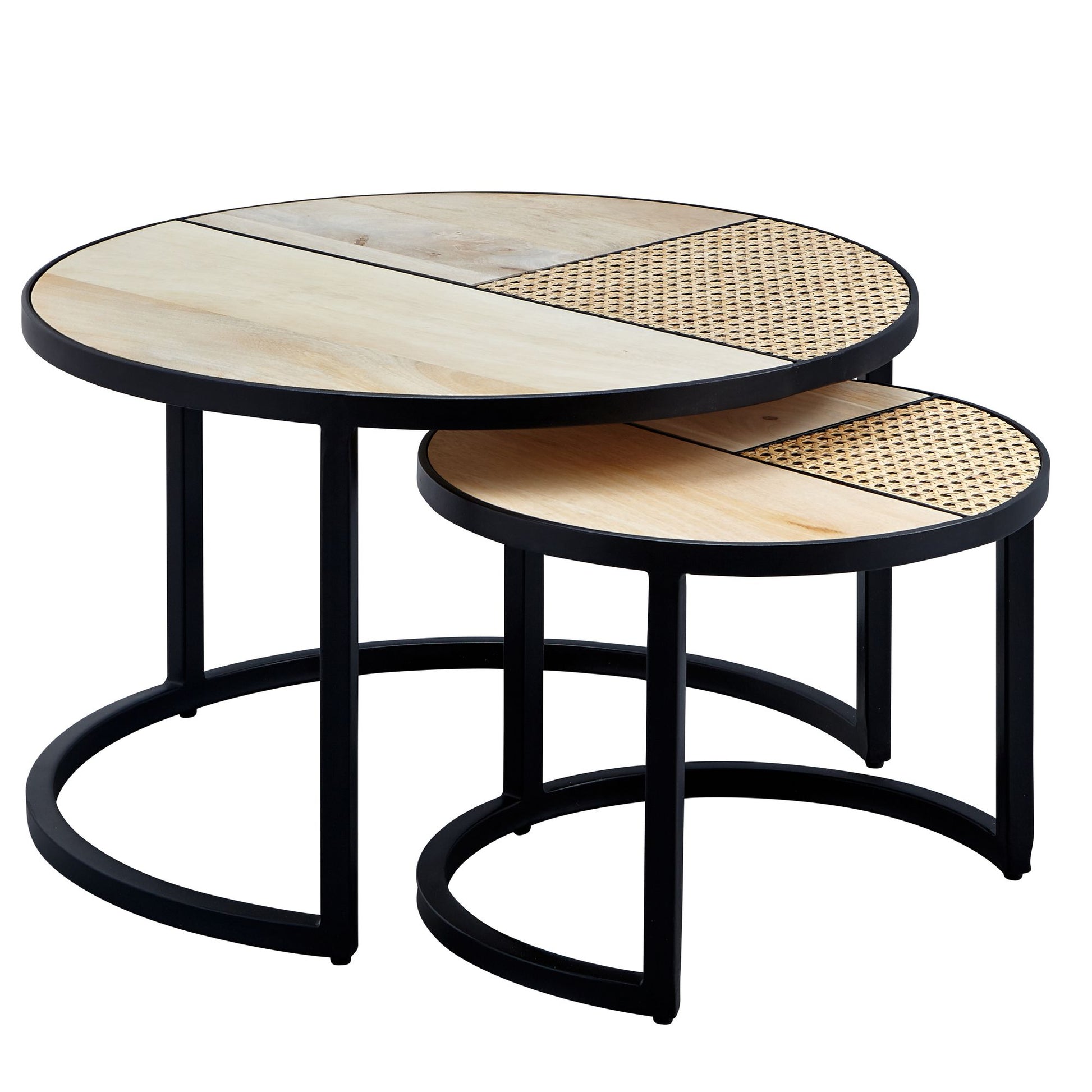 Nancy's Coalgate Salontafel Set - Koffietafels - Set Van 2 - Bijzettafels - Massief Mangohout / Rotan / Staal