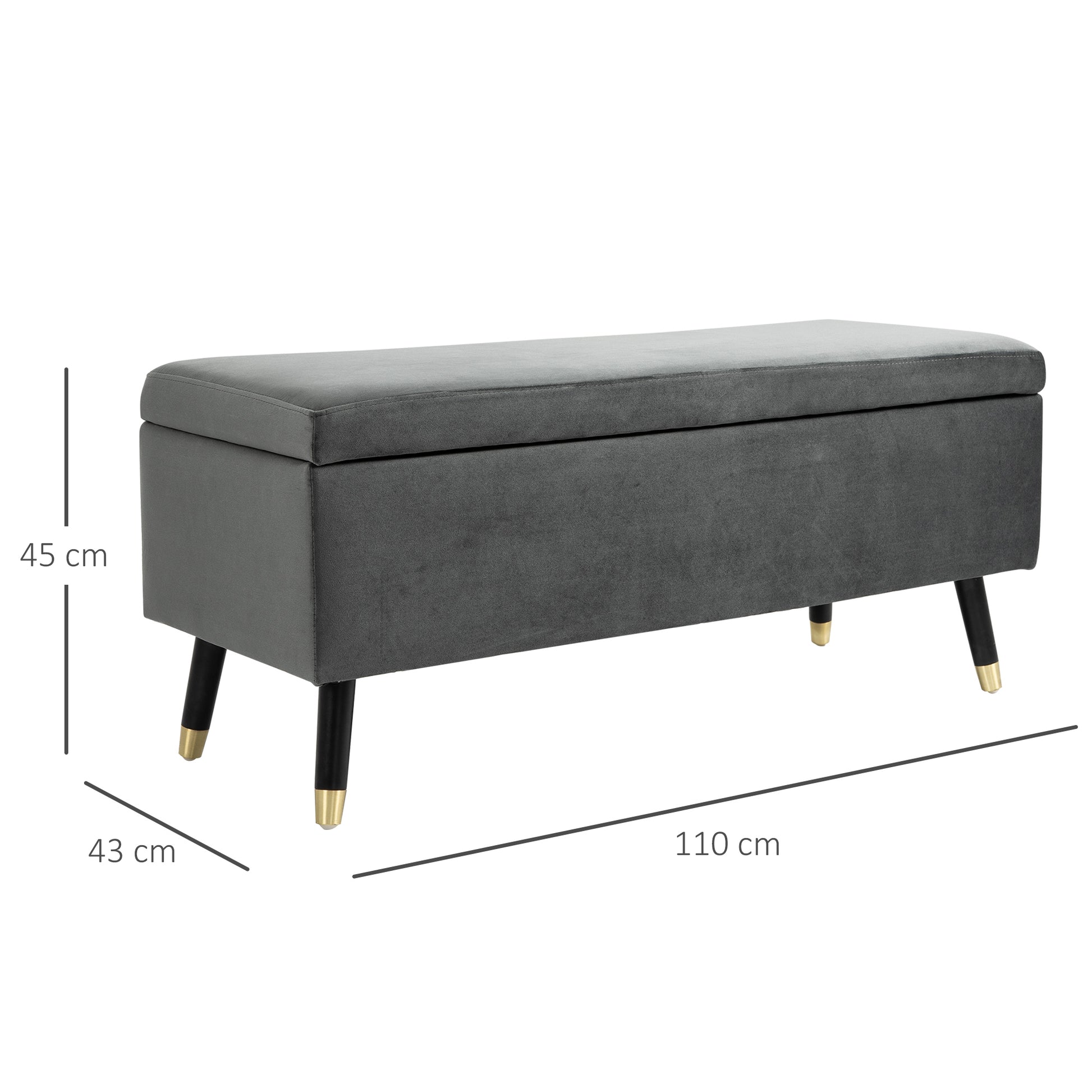 Nancy's Shreveport Opbergbank - Schoenenbank - Opbergkist - Voetenbank - Grijs - Fluweel - ± 110 x 45 x 45 cm