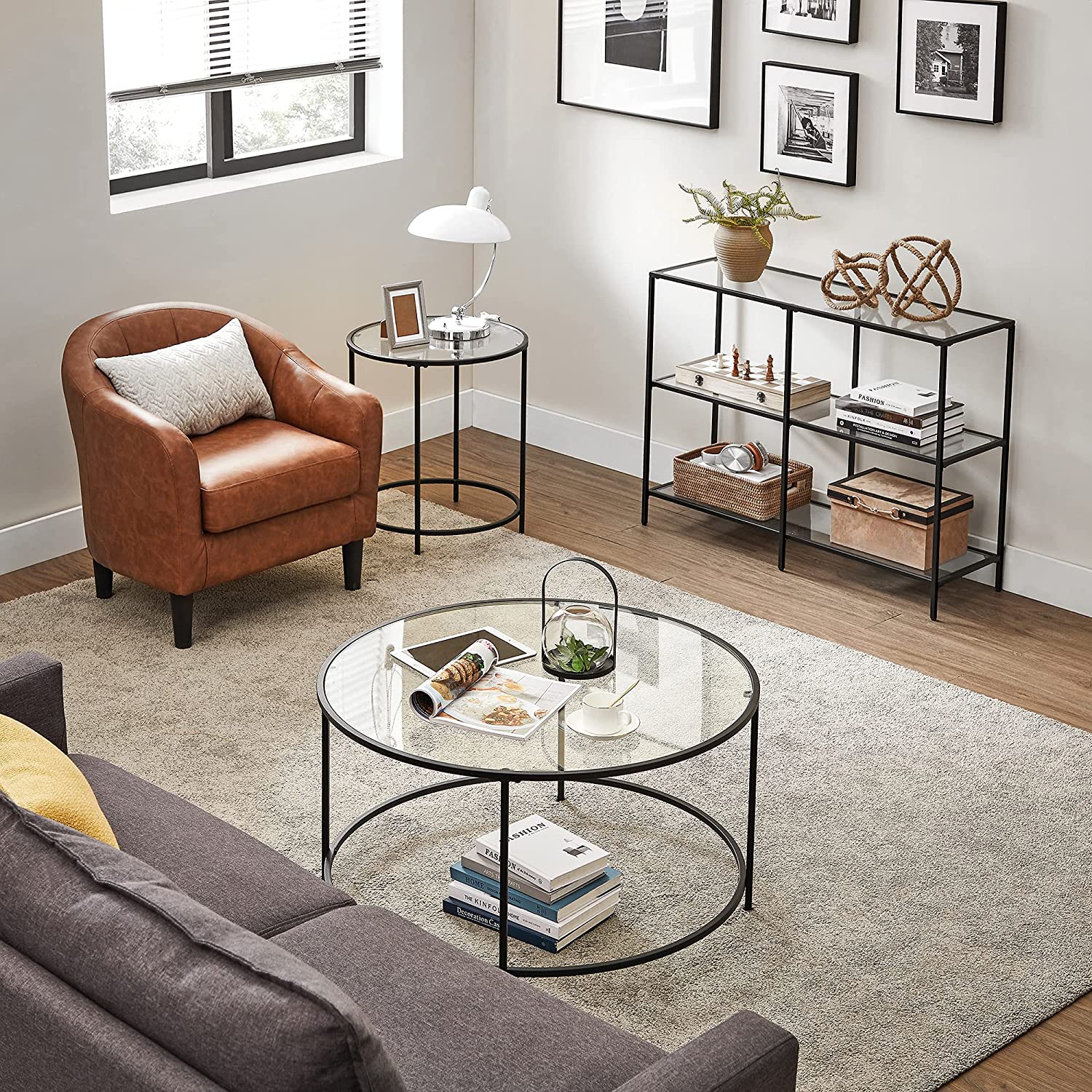 Nancy’s Chacacal Sidetable - Consoletafel - Bijzettafel - met Gehard Glas - Modern - Zwart - Staal - ± 100 x 30 x 70 cm