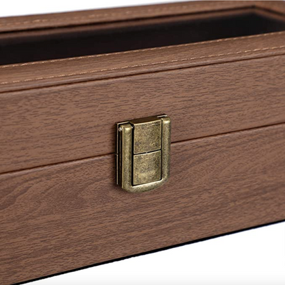 Nancy’s Brimley Horlogodoos - Horlogekoffer - Horloge Opbergen - met 6 Vakken - Langwerpig - Klassiek - Bruin - 30 x 11 x 8 cm