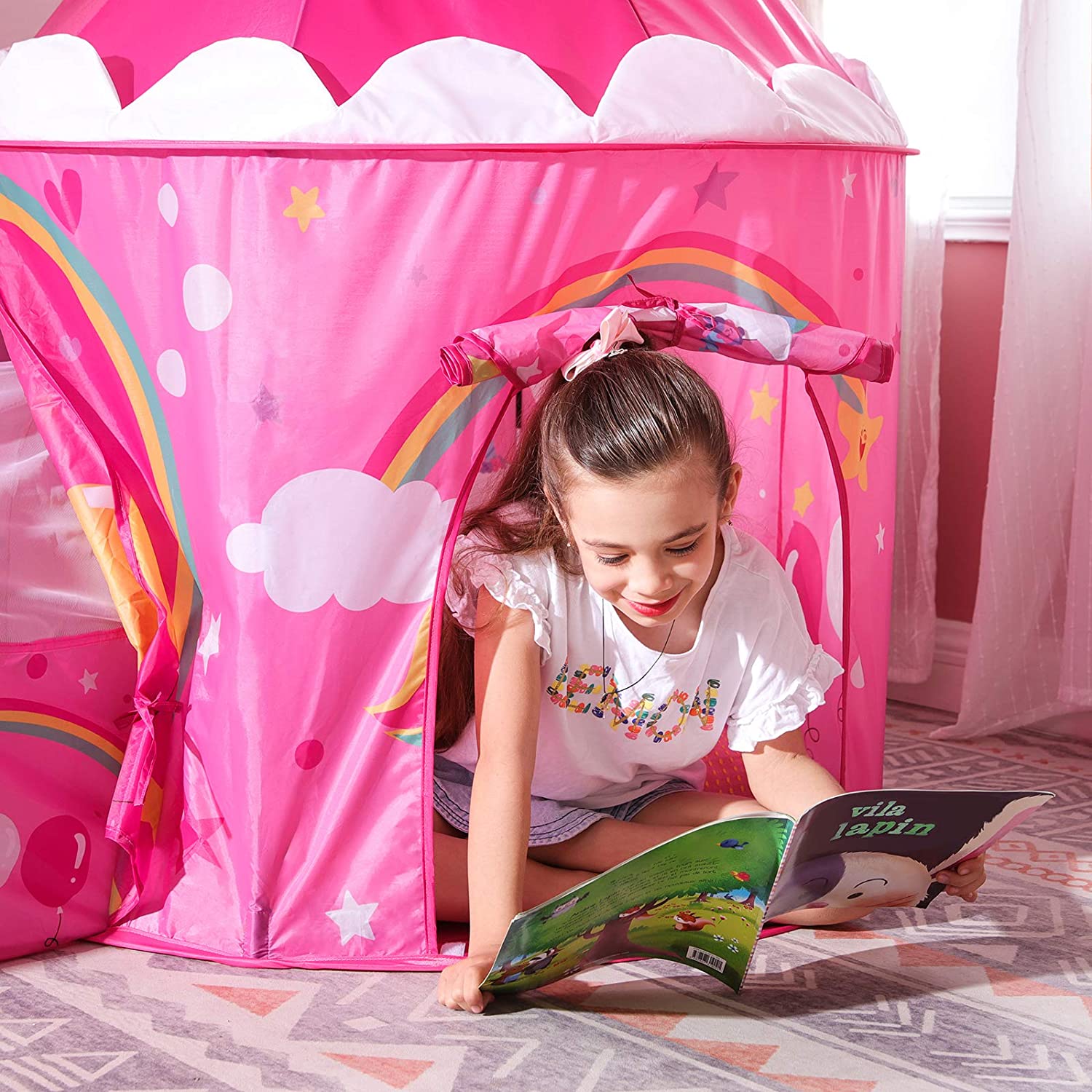 Nancy’s Forest Hill 3-in-1 Speeltent voor Kinderen - Speelhuis - Pop-up Speeltent - Indoor & Outdoor - Roze met Animaties