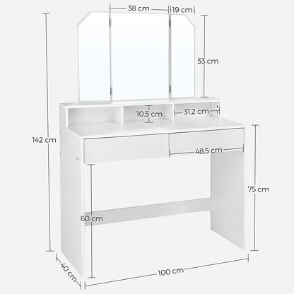 Nancy's Bryants Corner Make-up Tafel met Spiegel - Kaptafel - Beauty Tafel - Wit - ± 100 x 40 x 140 cm