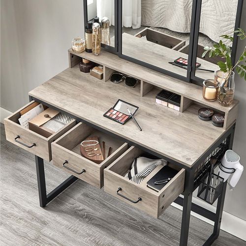 Nancy's Media Dressing Table with Folding Mirror - Make-up Table - Dressing Tables - Industrial - Greige Black - 90 x 40 x 141 cm