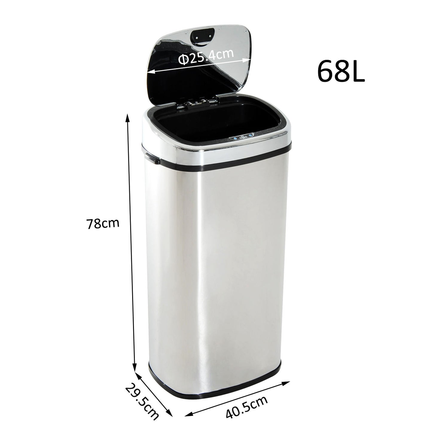 Nancy's Camarillo Trash Can - 68L - Garbage Bin - Automatic Garbage Bin - Motion Sensor - Stainless Steel - Silver - Black - 40.5 x 29.5 x 78 cm