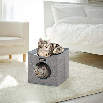 Nancy's Ozona Kattengrot - Kattenhuis - Opvouwbaar - 33 x 37 x 33 cm - Krasbestendig - Linnen - MDF - Grijs