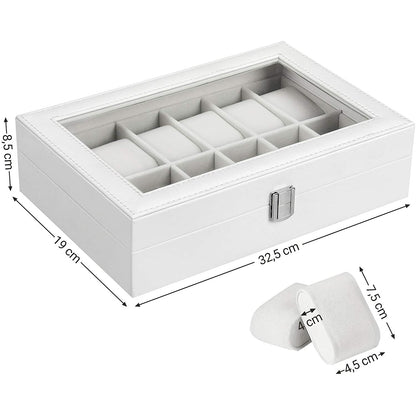 Nancy's Gonzales Horlogebox - Horlogedoos - Organizer - 12 Horloges - Wit - MDF - Fluweel - Kunstleer