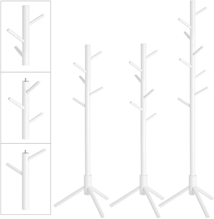 Nancy's Cavignac Kapstok - Vrijstaand - Kledingstandaard - Massief Hout - 8 Haken - Boomvormig - Grijs/Wit - 47 x 47 x 175 cm