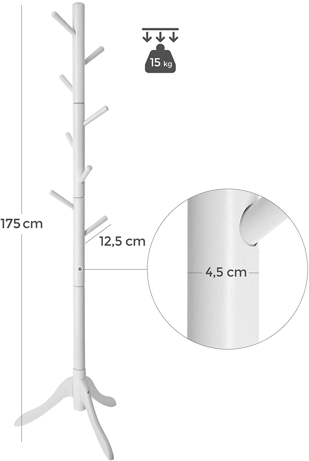 Nancy's Cazaville Staande kapstok - Boomvormig - 8 Haken - Rubberhout - Wit - ‎57 x 57 x 177 cm