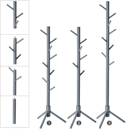 Nancy's Cavignac Kapstok - Vrijstaand - Kledingstandaard - Massief Hout - 8 Haken - Boomvormig - Grijs/Wit - 47 x 47 x 175 cm