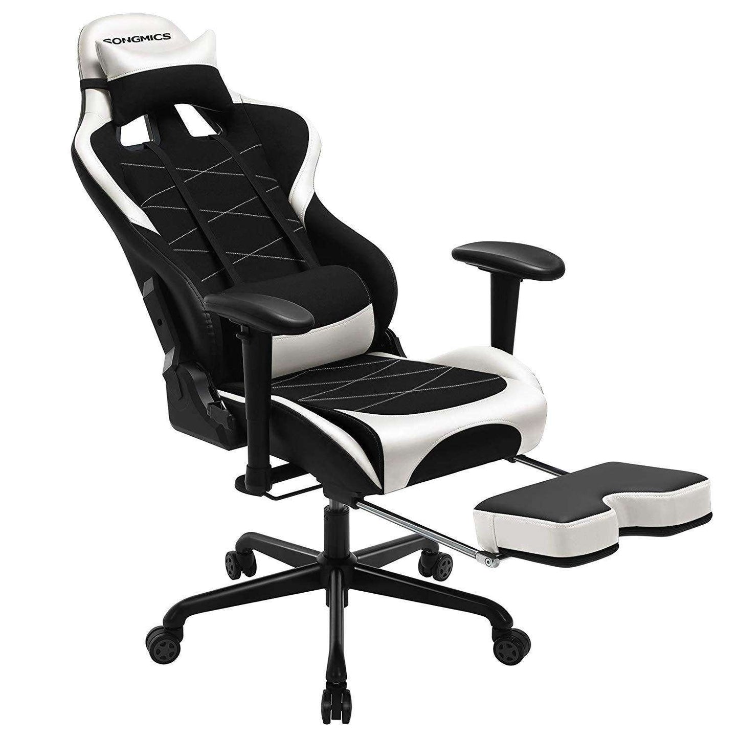 Nancy's Ancarano Gamestoel - Gaming Stoel - Bureaustoel - Draaibaar - Met Voetensteun - Zwart / Wit