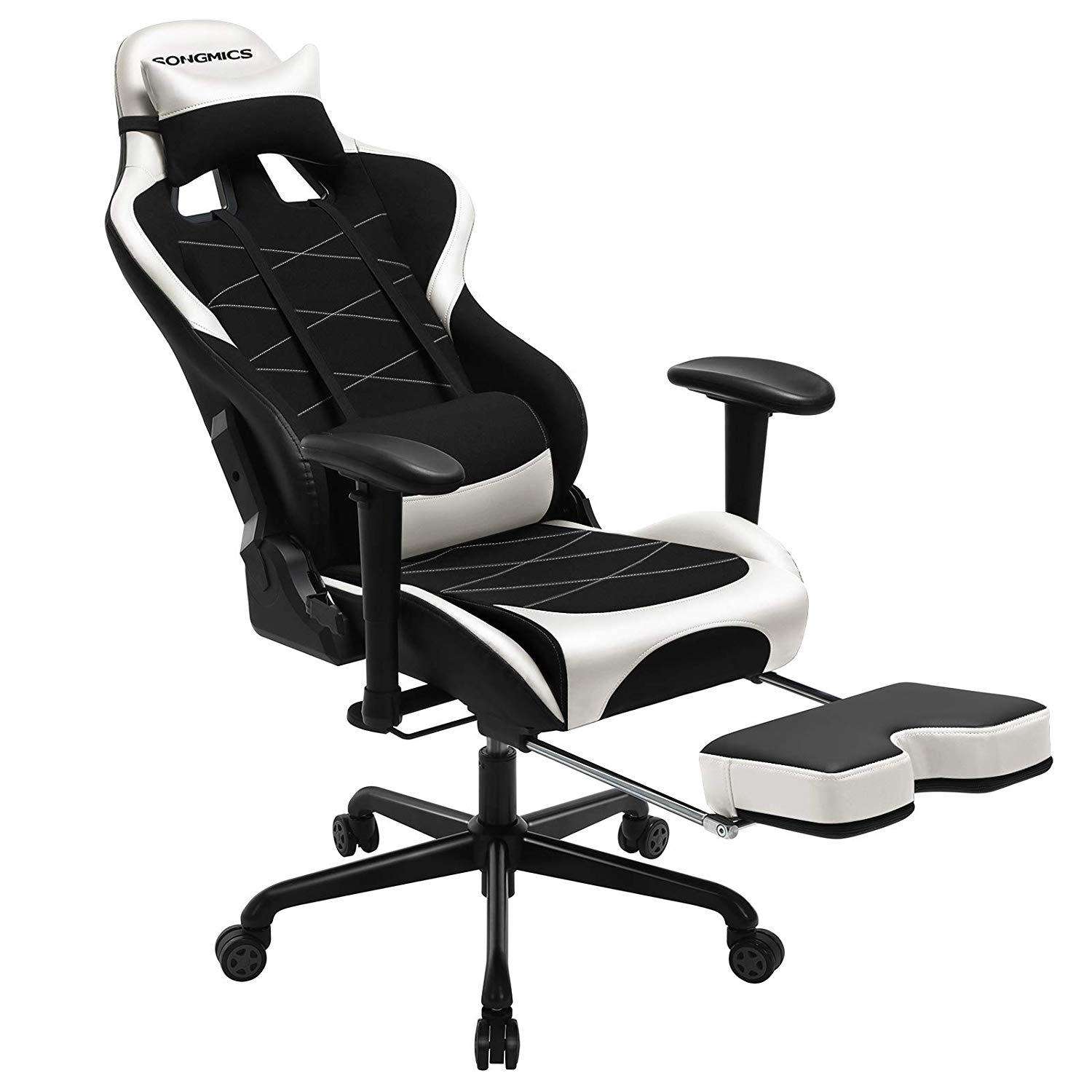 Nancy's Ancarano Gamestoel - Gaming Stoel - Bureaustoel - Draaibaar - Met Voetensteun - Zwart / Wit