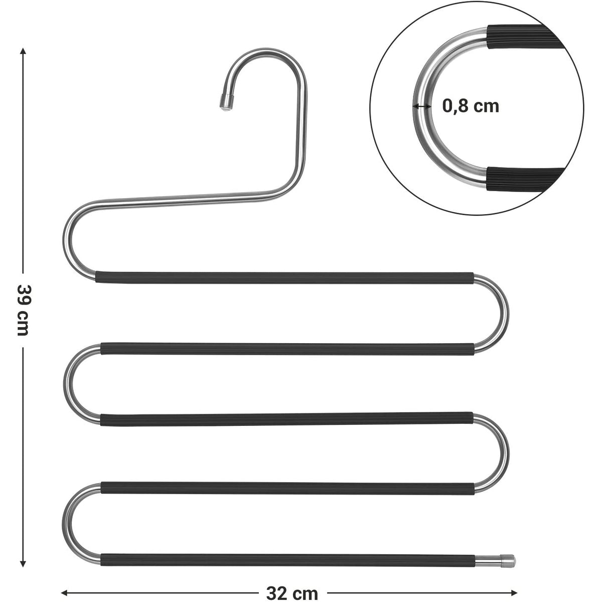 Nancy's Luxe Broekhangers - Set Van 4 - Voor 5 Broeken Per Stuk - S-Vorm - Anti-Slip - Zwart - RVS