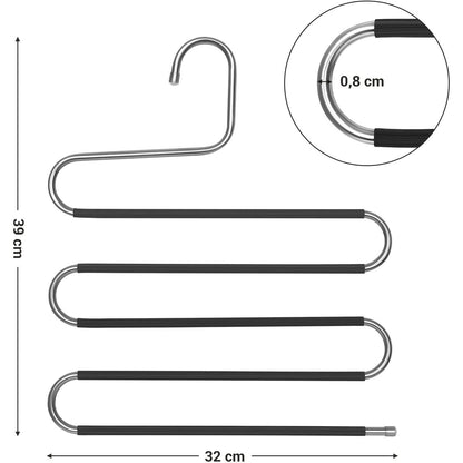 Nancy's Luxe Broekhangers - Set Van 4 - Voor 5 Broeken Per Stuk - S-Vorm - Anti-Slip - Zwart - RVS