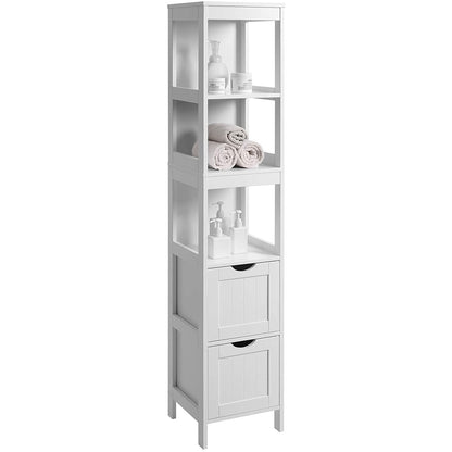 Nancy's Blanding Storage Cabinet - Bathroom Cabinet - 2 Drawers - 3 Open Compartments - 30 x 30 x 141.5 cm - White 