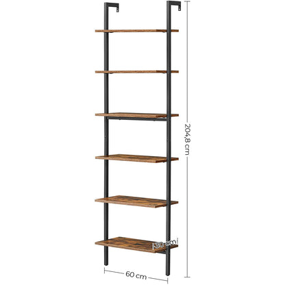 Nancy's Wellington Boekenkast - Ladderkast - Wandkast - Boekenrek - Opbergruimte - Industrieel - Bruin - Bewerkt Hout - Metaal - 60 x 30 x 204,8 cm