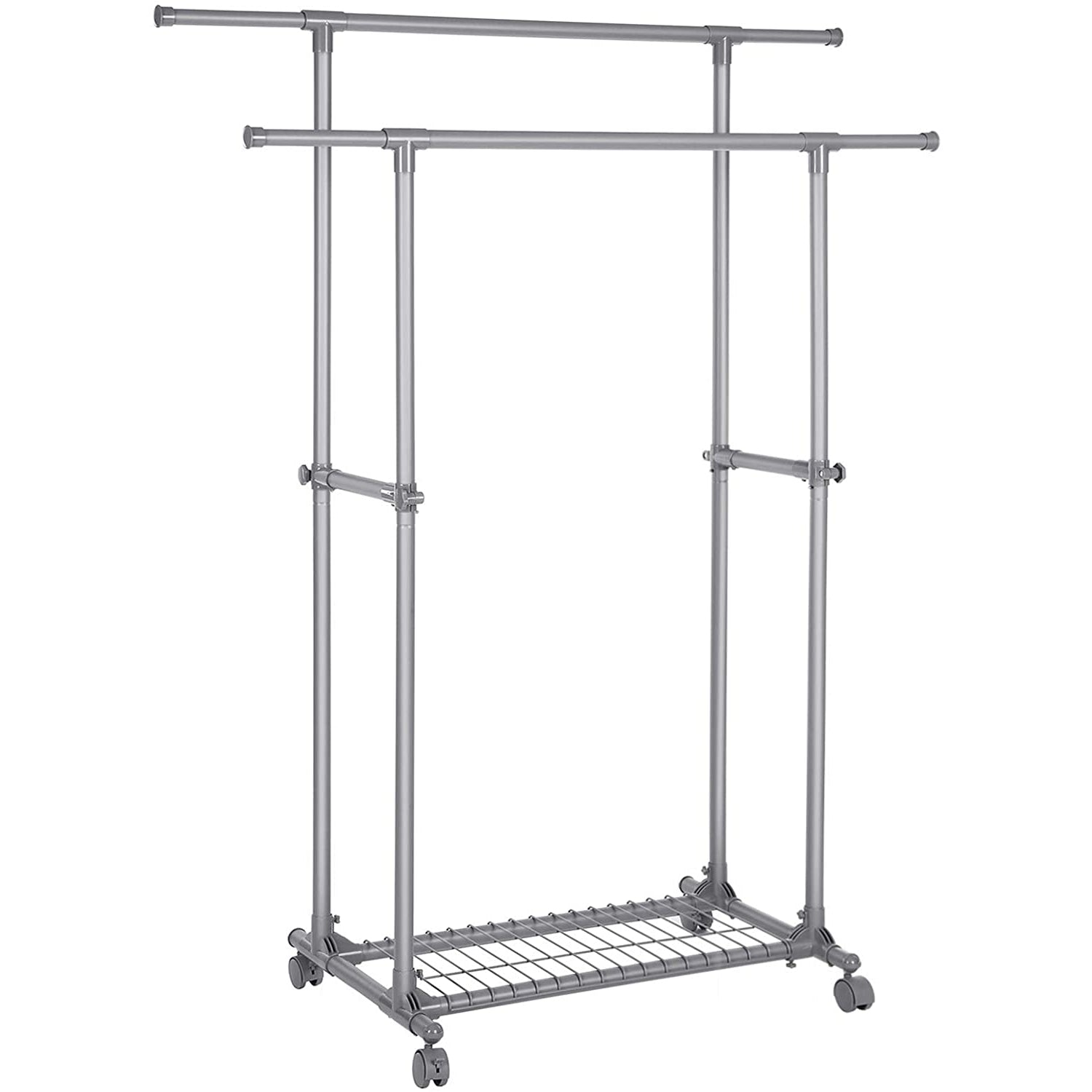 Nancy's Clothes rack on wheels - Extendable coat rack with double rod - Mobile - Clothes racks - Max. load 70 kg - (87-150) x 52 x 166 cm - Gray