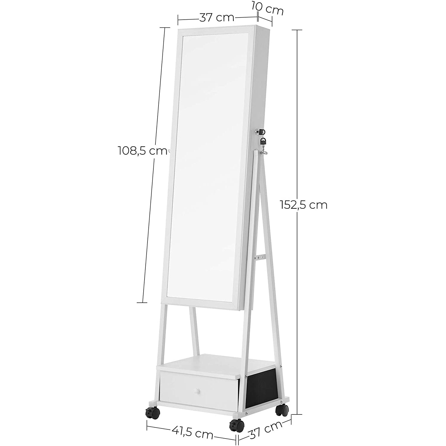Nancy's Burntcoat Sieradenspiegel - Spiegelkast - Sieradenorganizer - Sieradenkast - Wit - ± 40 x 35 x 150 cm