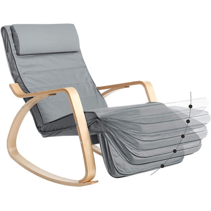 Nancy's Cantley Rocking Chair - Relaxation Armchair - Armrests - 5-Way Adjustable Footrest - Birch Wood - Light Gray - 67 x 115 x 91 cm