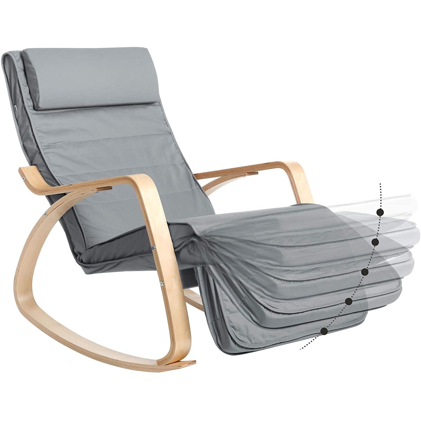 Nancy's Cantley Schommelstoel - Relaxfauteuil - Loungestoel - Lichtgrijs - Katoen / Berkenhout