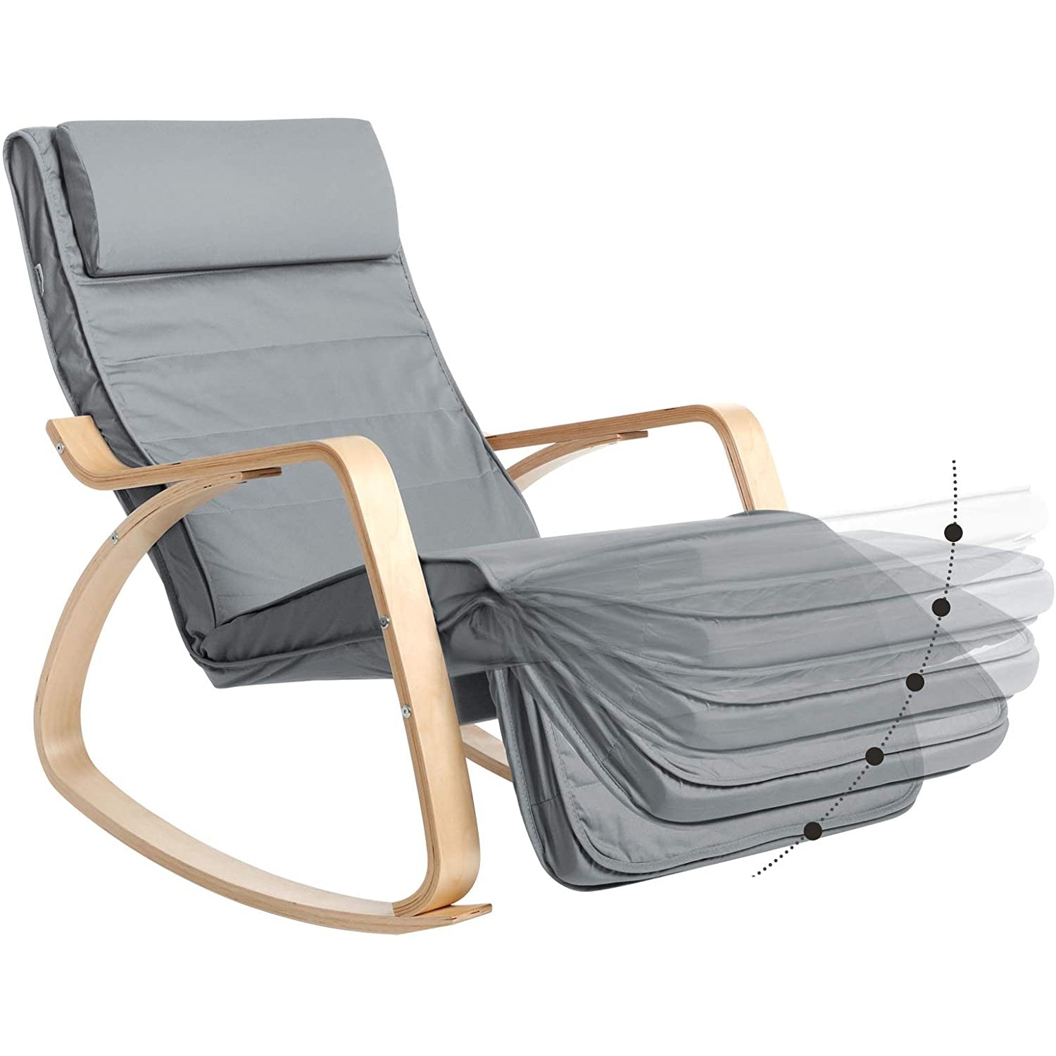 Nancy's Cantley Schommelstoel - Relaxfauteuil - Loungestoel - Lichtgrijs - Katoen / Berkenhout