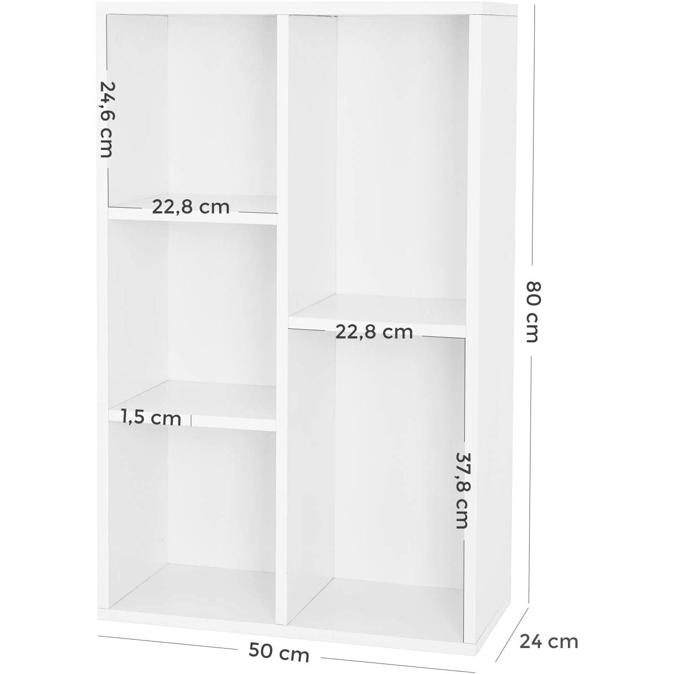 Nancy's Qurana Boekenkast Met 5 Planken - Wandkast - Vakkenkast - Wit - ± 50 x 25 x 80 cm