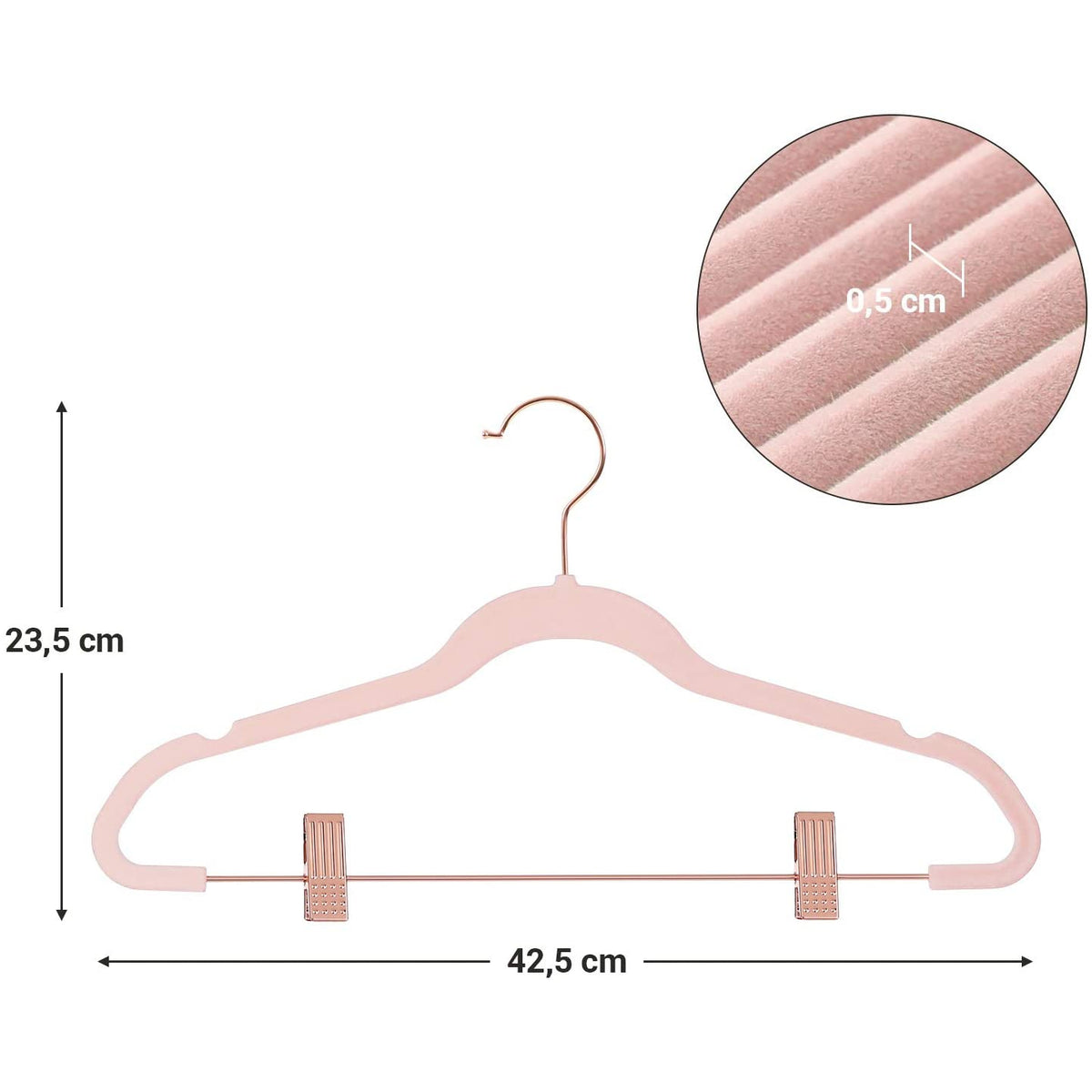 Nancy's Fluwelen Kledinghangers- Set van 24- 42.5 cm - Broekhanger - Kleerhanger - Verstelbare Clips - Roségoud - Lichtroze - Anti-Slip