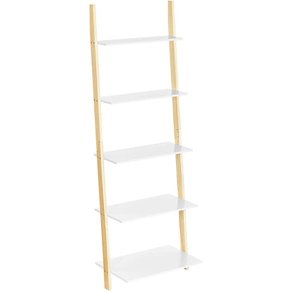 Nancy's Oxford Ladderkast - Boekenkast - Ladderplank - 5 Niveaus - 60 x 35 x 171 cm - Massief Houten Frame - Mat Wit - Natuurlijk
